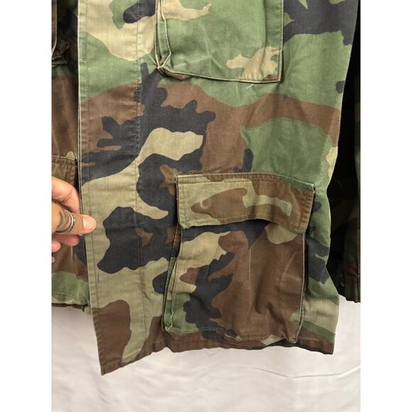 VTG Military Coat Mens LARGE Long Woodland Camo Combat 90s Army - Picture 8 of 12